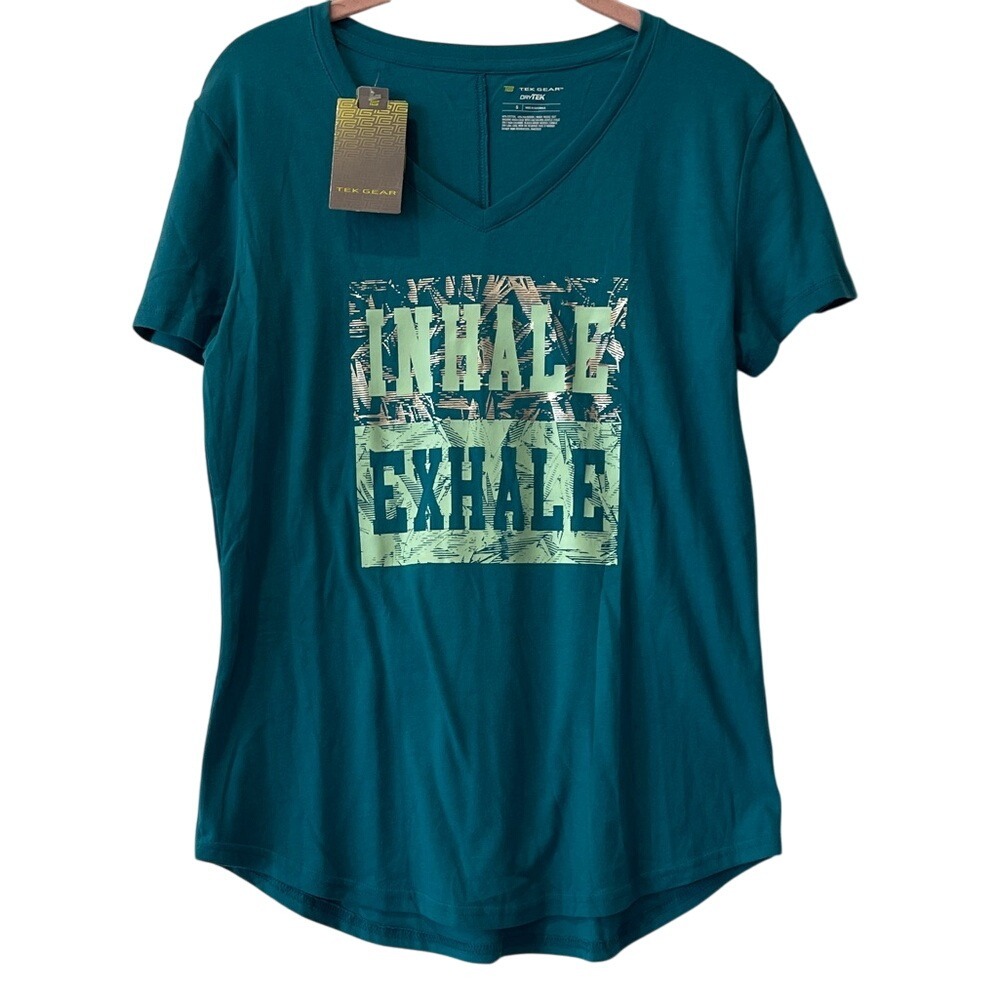 Tek Gear Teal V-Neck Graphic Workout Tee T Shirt Small NWT